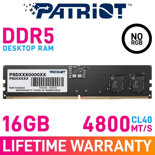 Patriot SIGNATURE LINE 16GB (1 x 16GB) DDR5 DRAM 4800MHz CL40 1.10V PSD516G480081 Memory Module