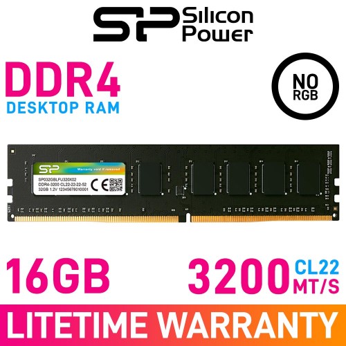 Silicon Power 16GB (1 x 16GB) DDR4 DRAM 3200MHz CL22 1.20V SP016GBLFU320X02 Memory Module