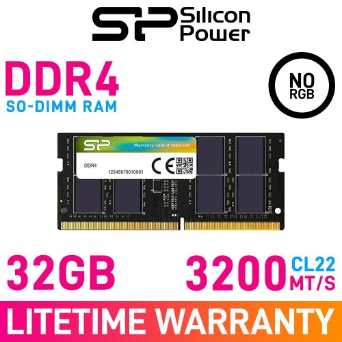 Silicon Power SP DDR4 SODIMM 32GB (1 x 32GB) DDR4 DRAM 3200MHz CL22 1.20V SP032GBSFU320X02 SO-DIMM Memory Module