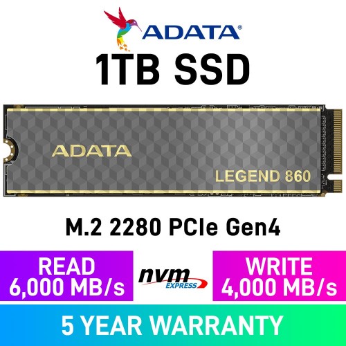 ADATA LEGEND 860 PCIe Gen4x4 M.2 2280 NVMe SSD — 1TB