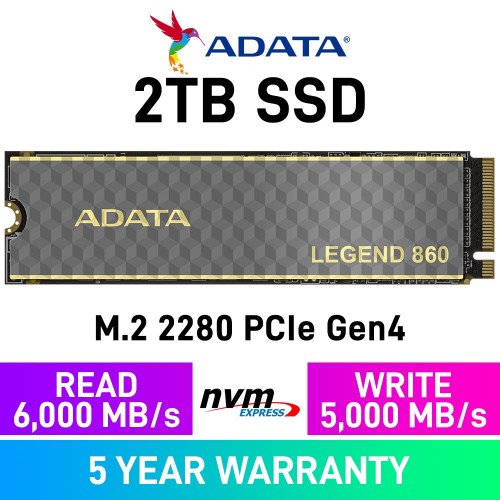 ADATA LEGEND 860 PCIe Gen4x4 M.2 2280 NVMe SSD — 2TB