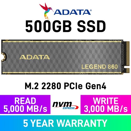 ADATA LEGEND 860 PCIe Gen4x4 M.2 2280 NVMe SSD — 500GB