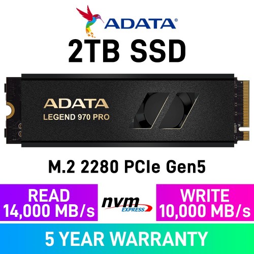 ADATA LEGEND 970 PRO PCIe Gen5x4 M.2 2280 NVMe SSD with Heatsink — 2TB ADATA LEGEND 970 PRO PCIe Gen5x4 M.2 2280 NVMe SSD with Heatsink — 2TB