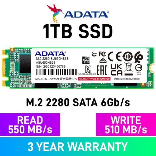 ADATA ULTIMATE SU650 SATA 6Gb/s M.2 2280 SSD — 1TB ADATA ULTIMATE SU650 SATA 6Gb/s M.2 2280 SSD — 1TB