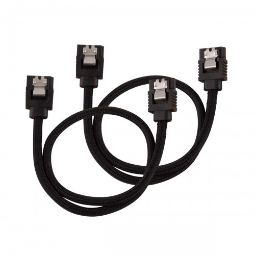 Corsair Premium Sleeved SATA Cable, Pack of 2, Straight to Straight, 30cm, Black