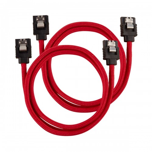 Corsair Premium Sleeved SATA Cable, Pack of 2, Straight to Straight, 60cm, Red