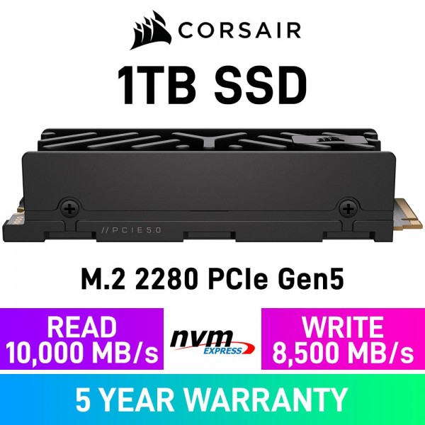 Corsair MP700 ELITE PCIe Gen5x4 M.2 2280 NVMe SSD with Heatsink