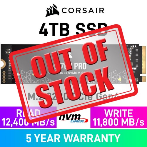 Corsair MP700 PRO PCIe Gen5x4 M.2 2280 NVMe SSD — 4TB Corsair MP700 PRO PCIe Gen5x4 M.2 2280 NVMe SSD — 4TB