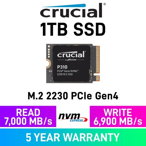 Crucial P310 PCIe Gen4x4 M.2 2230 NVMe SSD — 1TB Crucial P310 PCIe Gen4x4 M.2 2230 NVMe SSD — 1TB