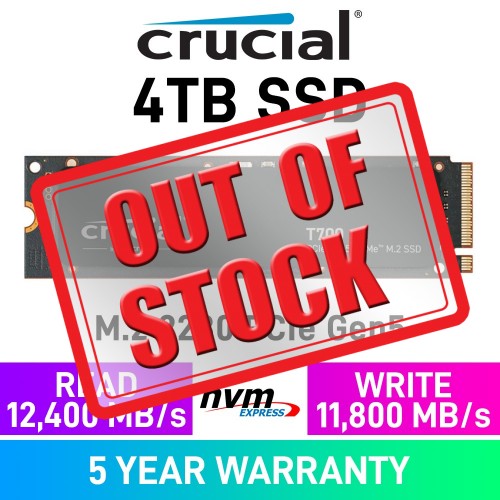 Crucial T700 Gen5x4 M.2 2280 NVMe SSD — 4TB Crucial T700 Gen5x4 M.2 2280 NVMe SSD — 4TB