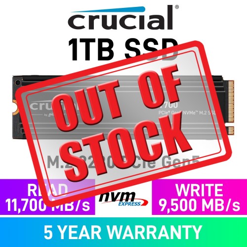 Crucial T700 Gen5x4 M.2 2280 NVMe SSD with Heatsink — 1TB Crucial T700 Gen5x4 M.2 2280 NVMe SSD with Heatsink — 1TB