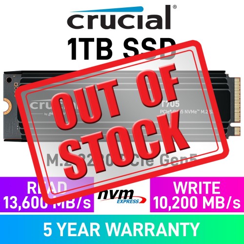 Crucial T705 Gen5x4 M.2 2280 NVMe SSD with Heatsink — 1TB Crucial T705 Gen5x4 M.2 2280 NVMe SSD with Heatsink — 1TB