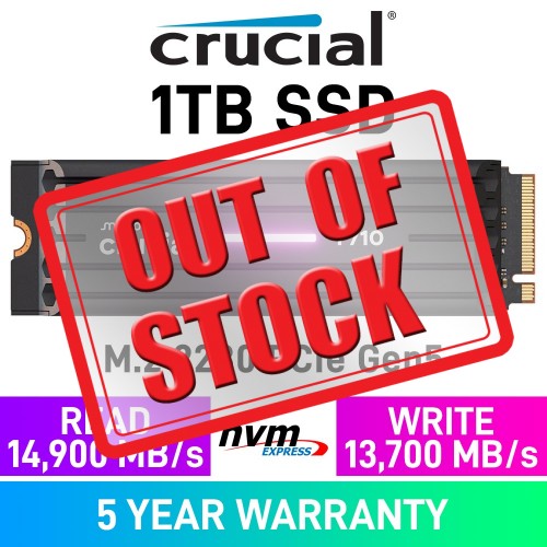 Crucial T710 PCIe Gen5x4 M.2 2280 NVMe SSD with Heatsink — 1TB Crucial T710 PCIe Gen5x4 M.2 2280 NVMe SSD with Heatsink — 1TB