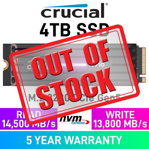 Crucial T710 PCIe Gen5x4 M.2 2280 NVMe SSD with Heatsink — 4TB Crucial T710 PCIe Gen5x4 M.2 2280 NVMe SSD with Heatsink — 4TB