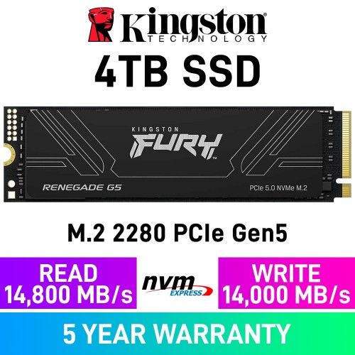 Kingston FURY Renegade G5 PCIe Gen5x4 M.2 2280 NVMe SSD — 4TB