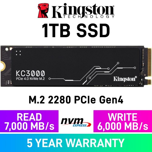 Kingston KC3000 PCIe Gen4x4 M.2 2280 NVMe SSD — 1TB Kingston KC3000 PCIe Gen4x4 M.2 2280 NVMe SSD — 1TB
