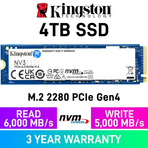 Kingston NV3 PCIe Gen4x4 M.2 2280 NVMe SSD — 4TB