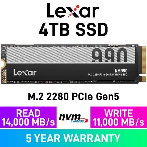 Lexar NM990 PCIe Gen5x4 M.2 2280 NVMe SSD — 4TB Lexar NM990 PCIe Gen5x4 M.2 2280 NVMe SSD — 4TB