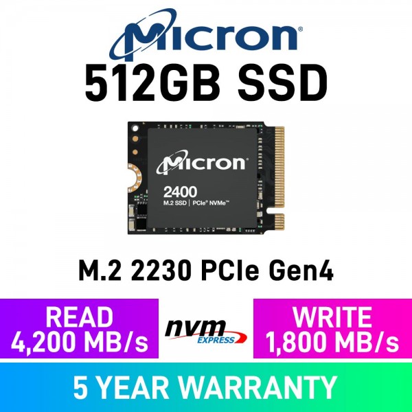 Micron 2400 PCIe Gen4x4 M.2 2230 NVMe SSD — 512GB — Best Deals at