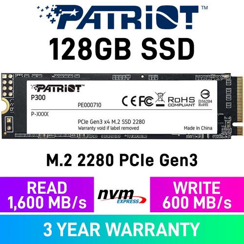 Patriot P300 PCIe Gen3x4 M.2 2280 NVMe SSD — 128GB