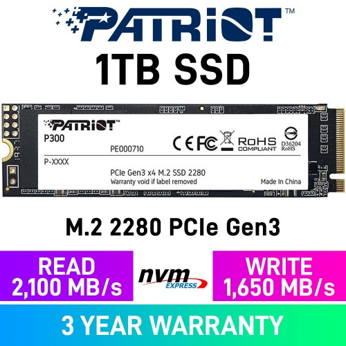 Patriot P300 PCIe Gen3x4 M.2 2280 NVMe SSD — 1TB
