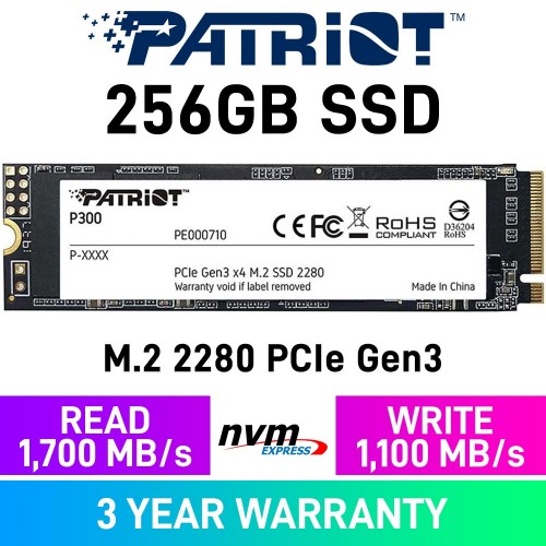 Patriot P300 PCIe Gen3x4 M.2 2280 NVMe SSD — 256GB