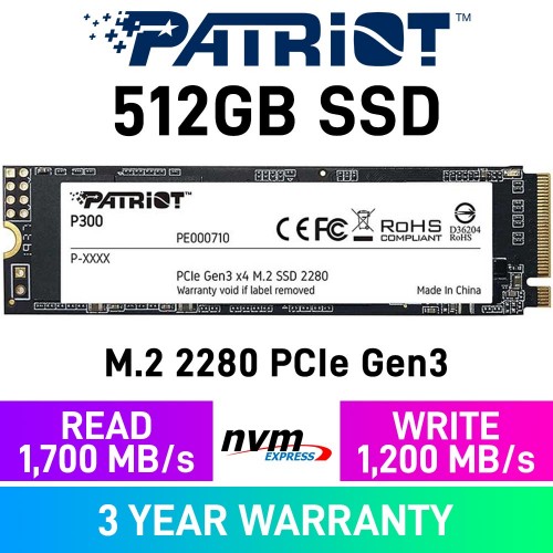 Patriot P300 PCIe Gen3x4 M.2 2280 NVMe SSD — 512GB