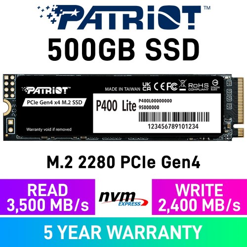 Patriot P400 LITE Gen4x4 M.2 2280 NVMe SSD — 500GB Patriot P400 LITE Gen4x4 M.2 2280 NVMe SSD — 500GB