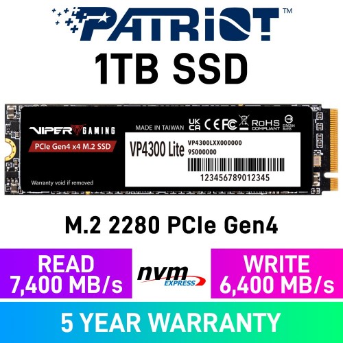 Patriot VIPER VP4300 LITE Gen4x4 M.2 2280 NVMe SSD — 1TB