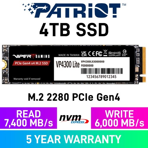Patriot VIPER VP4300 LITE Gen4x4 M.2 2280 NVMe SSD — 4TB