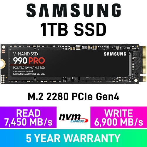 Samsung 990 Pro PCIe Gen4x4 M.2 2280 NVMe SSD — 1TB Samsung 990 Pro PCIe Gen4x4 M.2 2280 NVMe SSD — 1TB