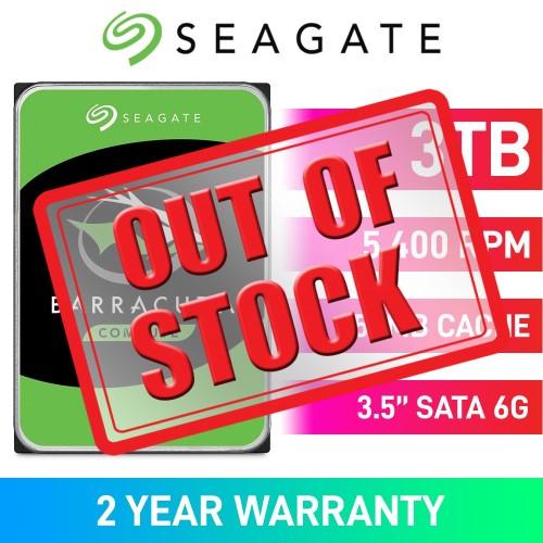 Seagate Barracuda ST3000DM007 Hard Drive, SATA 6Gb/s, 3.5", 5400RPM, 3TB