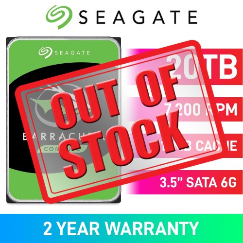 Seagate Barracuda ST20000DM001 Hard Drive, SATA 6Gb/s, 3.5", 7200RPM, 20TB