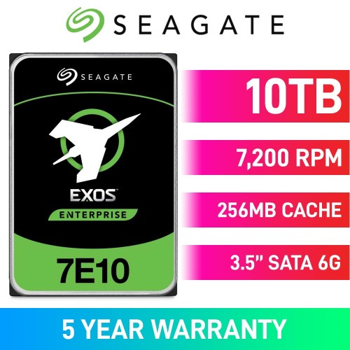 Seagate Exos 7E10 ST10000NM017B Standard Model Fast Format 512e/4Kn Hard Drive, SATA 6Gb/s, 3.5", 7200RPM, 10TB