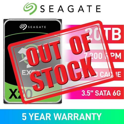 Seagate EXOS X20 ST20000NM003D SED Model Fast Format 512e/4Kn Hard Drive, SATA 6Gb/s, 3.5", 7200RPM, 20TB