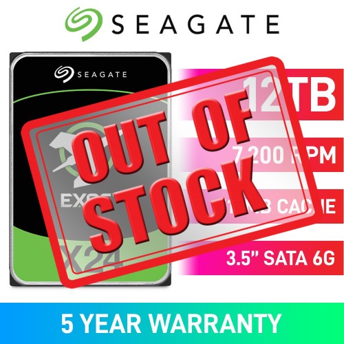 Seagate EXOS X24 ST12000NM007H Standard Model 512e/4Kn Hard Drive, SATA 6Gb/s, 3.5", 7200RPM, 12TB Seagate EXOS X24 ST12000NM007H Standard Model 512e/4Kn Hard Drive, SATA 6Gb/s, 3.5", 7200RPM, 12TB