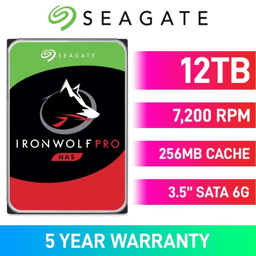 Seagate IronWolf Pro ST12000NT001 Hard Drive, SATA 6Gb/s, 3.5", 7200RPM, 12TB