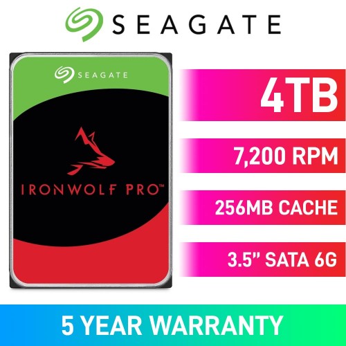 Seagate IronWolf Pro ST4000NT001 Hard Drive, SATA 6Gb/s, 3.5", 7200RPM, 4TB Seagate IronWolf Pro ST4000NT001 Hard Drive, SATA 6Gb/s, 3.5", 7200RPM, 4TB