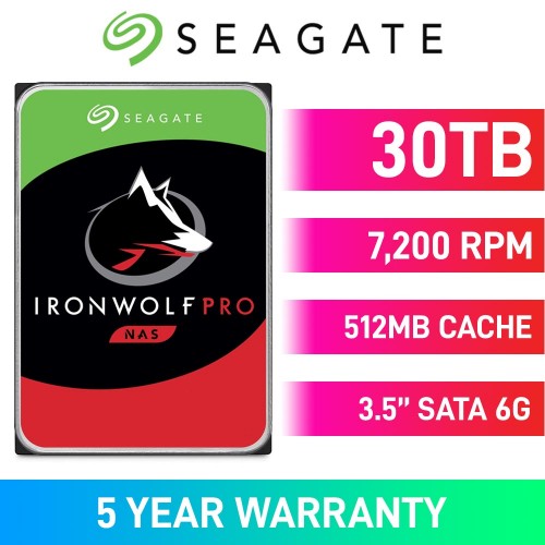 Seagate IronWolf Pro ST30000NT011 Hard Drive, SATA 6Gb/s, 3.5", 7200RPM, 30TB Seagate IronWolf Pro ST30000NT011 Hard Drive, SATA 6Gb/s, 3.5", 7200RPM, 30TB