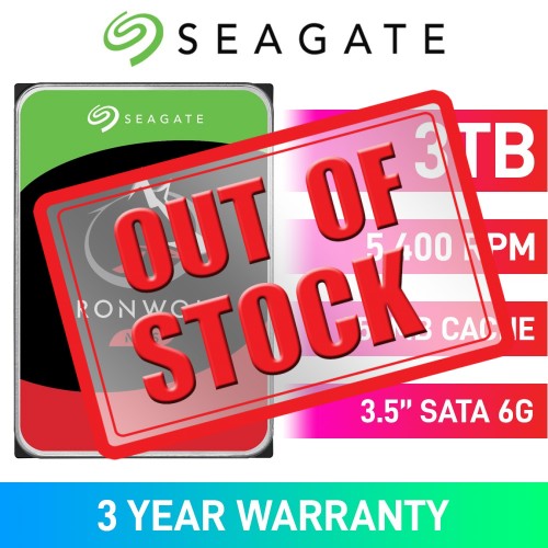Seagate IronWolf ST3000VN006 Hard Drive, SATA 6Gb/s, 3.5", 5400RPM, 3TB