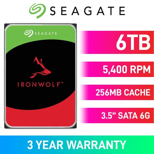 Seagate IronWolf ST6000VN006 Hard Drive, SATA 6Gb/s, 3.5", 5400RPM, 6TB