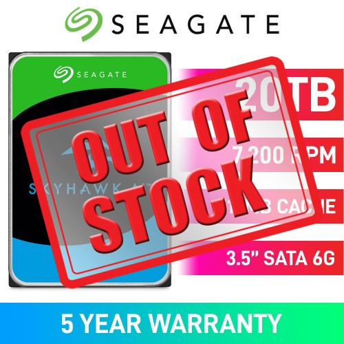 Seagate SkyHawk AI ST20000VE003 Hard Drive, SATA 6Gb/s, 3.5", 7200RPM, 20TB