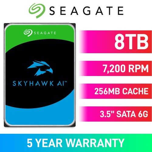 Seagate SkyHawk AI ST8000VE001 Hard Drive, SATA 6Gb/s, 3.5", 7200RPM, 8TB Seagate SkyHawk AI ST8000VE001 Hard Drive, SATA 6Gb/s, 3.5", 7200RPM, 8TB