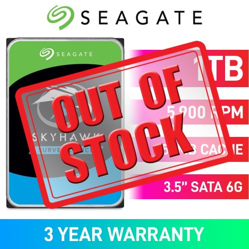 Seagate SkyHawk ST1000VX013 Hard Drive, SATA 6Gb/s, 3.5", 5900RPM, 1TB Seagate SkyHawk ST1000VX013 Hard Drive, SATA 6Gb/s, 3.5", 5900RPM, 1TB