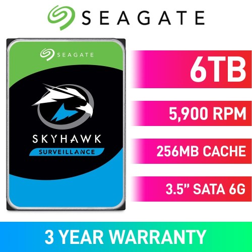 Seagate SkyHawk ST6000VX001 Hard Drive, SATA 6Gb/s, 3.5", 5900RPM, 6TB Seagate SkyHawk ST6000VX001 Hard Drive, SATA 6Gb/s, 3.5", 5900RPM, 6TB