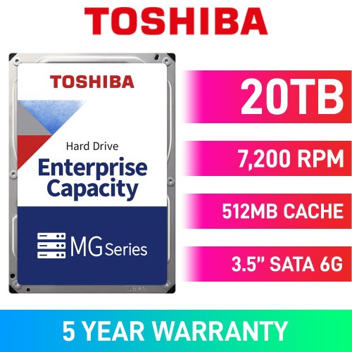 Toshiba MG10 Series MG10ACA20TE 512e/4Kn Hard Drive, SATA 6Gb/s, 3.5", 7200RPM, 20TB