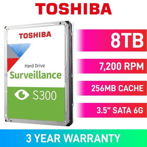 Toshiba S300 HDWT380UZSVA Hard Drive, SATA 6Gb/s, 3.5", 7200RPM, 8TB
