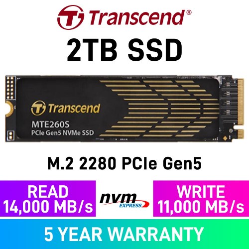 Transcend PCIe SSD 260S PCIe Gen5x4 M.2 2280 NVMe SSD — 2TB Transcend PCIe SSD 260S PCIe Gen5x4 M.2 2280 NVMe SSD — 2TB