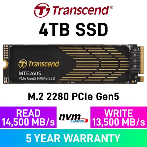 Transcend PCIe SSD 260S PCIe Gen5x4 M.2 2280 NVMe SSD — 4TB Transcend PCIe SSD 260S PCIe Gen5x4 M.2 2280 NVMe SSD — 4TB
