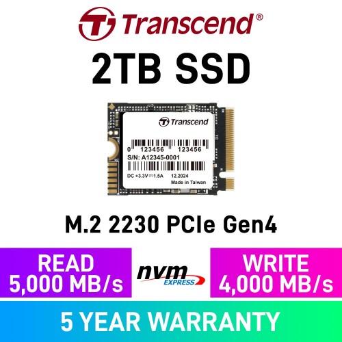 Transcend PCIe SSD 310S PCIe Gen4x4 M.2 2230 NVMe SSD — 2TB Transcend PCIe SSD 310S PCIe Gen4x4 M.2 2230 NVMe SSD — 2TB